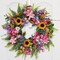 20-22 Inch Summer Floral Wreath Fake Silk Yellow Sunflowers Pink Lily Wild Flowers Floral Wreath with Green Fern Leaves